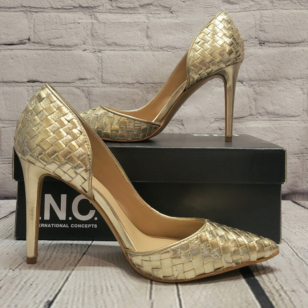 I.N.C. International Concepts Women's Kenjay d'Orsay Pumps Gold Woven